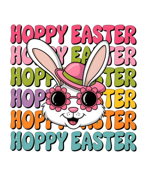 Happy Easter" mit buntem Hintergrund (Bügelbild) Wir drucken sie pressen