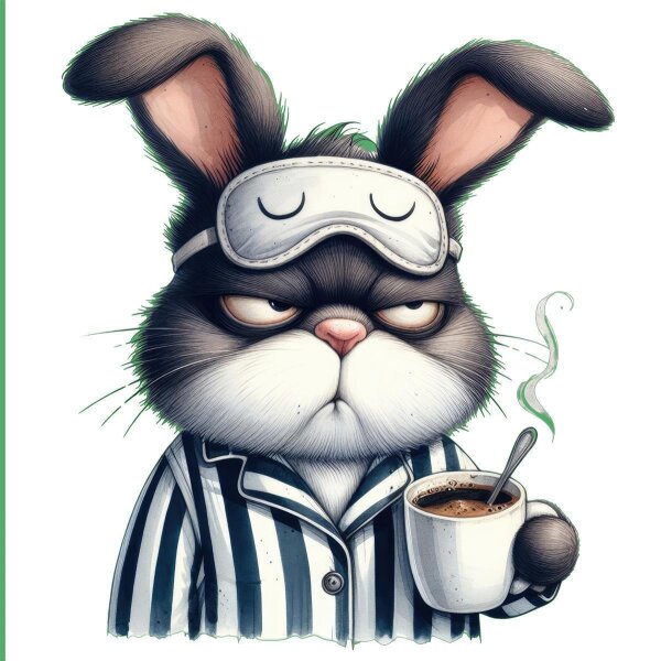 Grumpy Hase DTF-Druck – Lustiges Morgenmuffel-Motiv für Textilien. Wir drucken sie pressen