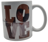 Tasse mit LOVE und zwei personalisierte Bilder
