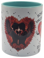 Lustige Tasse "Scheiß auf Valentinstag – Ich liebe dich jeden Tag" | 330ml | Zweifarbig Türkis | Orca Coatings