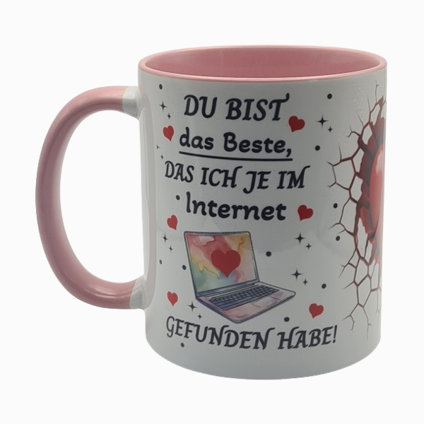Tasse "Du bist das Beste, das ich je im Internet gefunden habe" – Das perfekte Geschenk für Online-Liebe & Fernbeziehung (330ml, Weiß/Rosa)