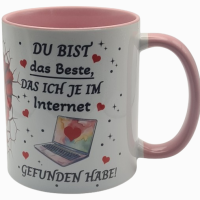 Tasse "Du bist das Beste, das ich je im Internet gefunden habe" – Das perfekte Geschenk für Online-Liebe & Fernbeziehung (330ml, Weiß/Rosa)