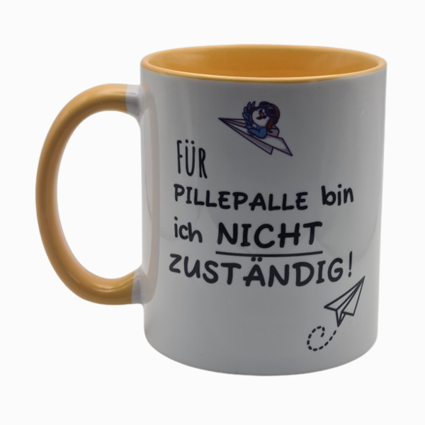 Tasse "Für Pillepalle bin ich nicht zuständig" – Lustige Bürotasse mit Spruch (330 ml, Gelb/Weiß)