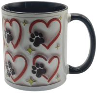 Keramiktasse "Pfotenliebe" – Kaffeebecher mit Herz & Pfotenabdruck (330 ml) – Schwarz/Weiß
