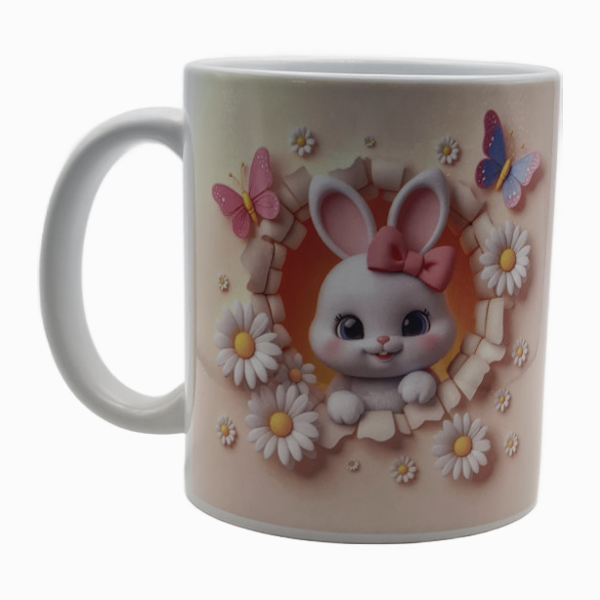 Zauberhafte Kaffee- & Teetasse „Süßes Häschen im Frühling“ mit 3D-Optik