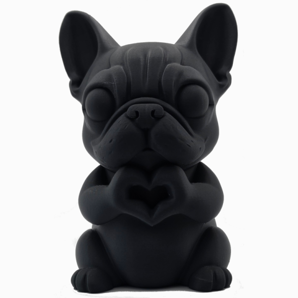 Dekofigur Französische Bulldogge „Franz“ mit Herz – 155mm PLA-CF Mattschwarz